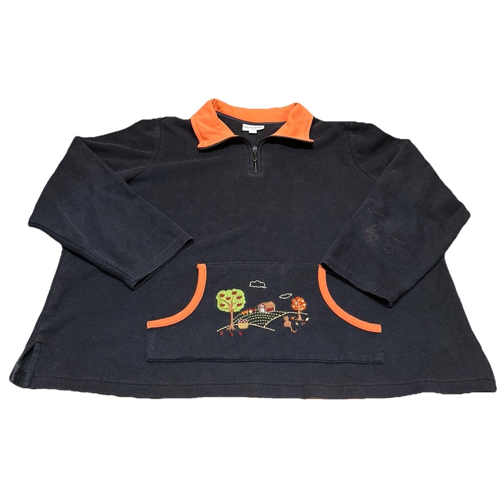 Breckridge Women's 1/4 Zip Pullover Sweater 2X‎ Fall Farm Scene Front Pocket